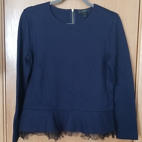 J Crew Navy Peplum Sweatshirt w/Tulle Trim sml - Picture 1 of 4
